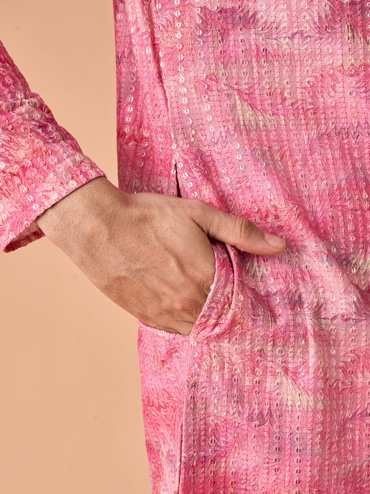 Manyavar Men Elegant Pink Celebration Kurta Pajama