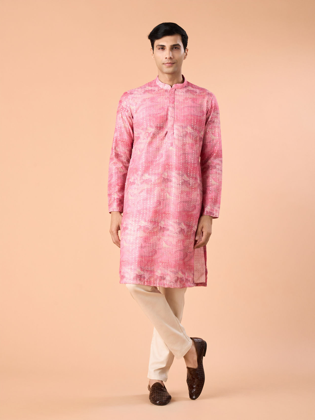Manyavar Men Elegant Pink Celebration Kurta Pajama