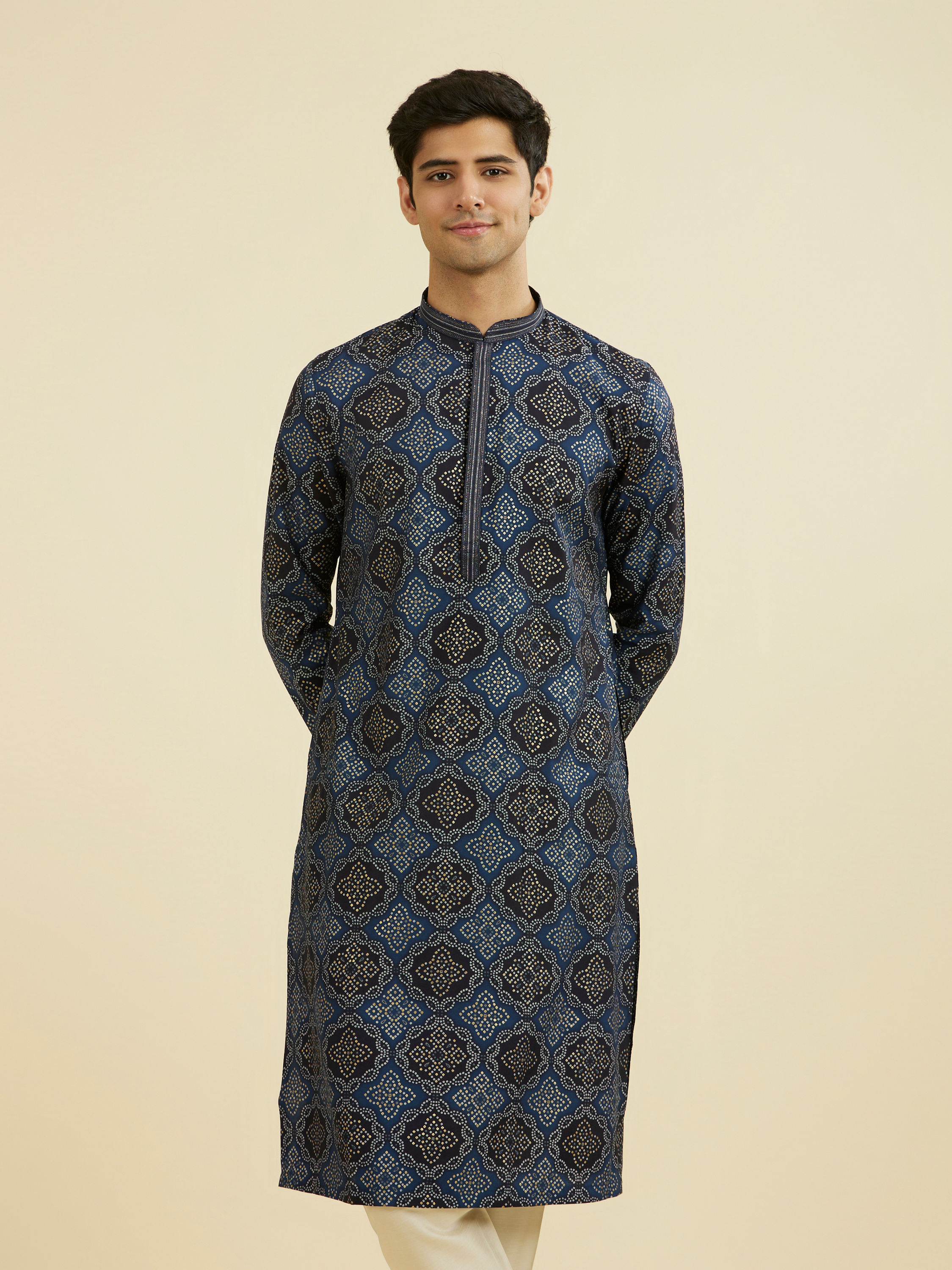 Manyavar Men Dark Blue Kurta Pajama