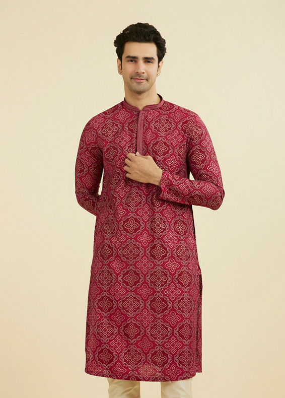 Manyavar Men Rani Pink Ensemble Kurta Pajama