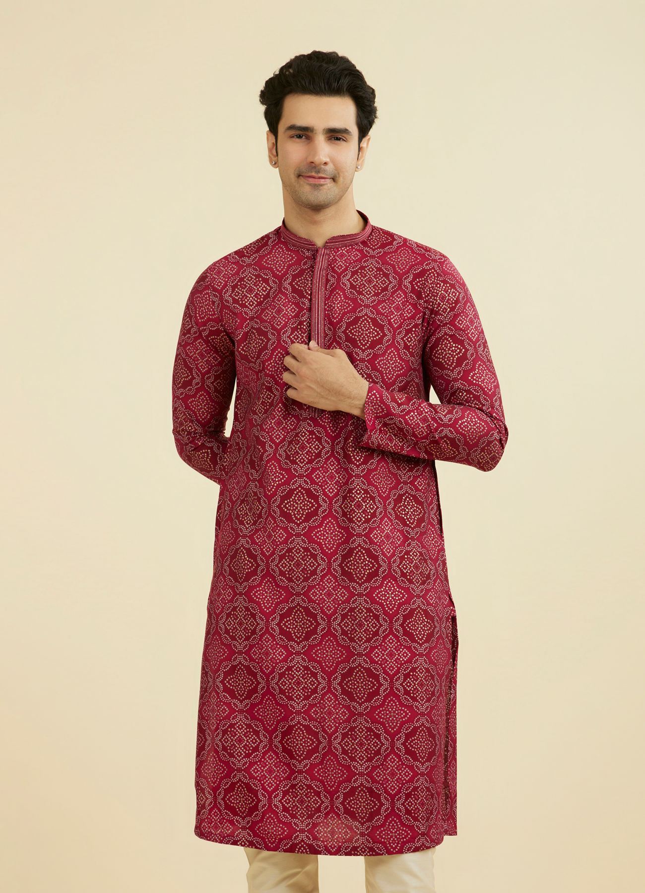 Manyavar Men Rani Pink Ensemble Kurta Pajama