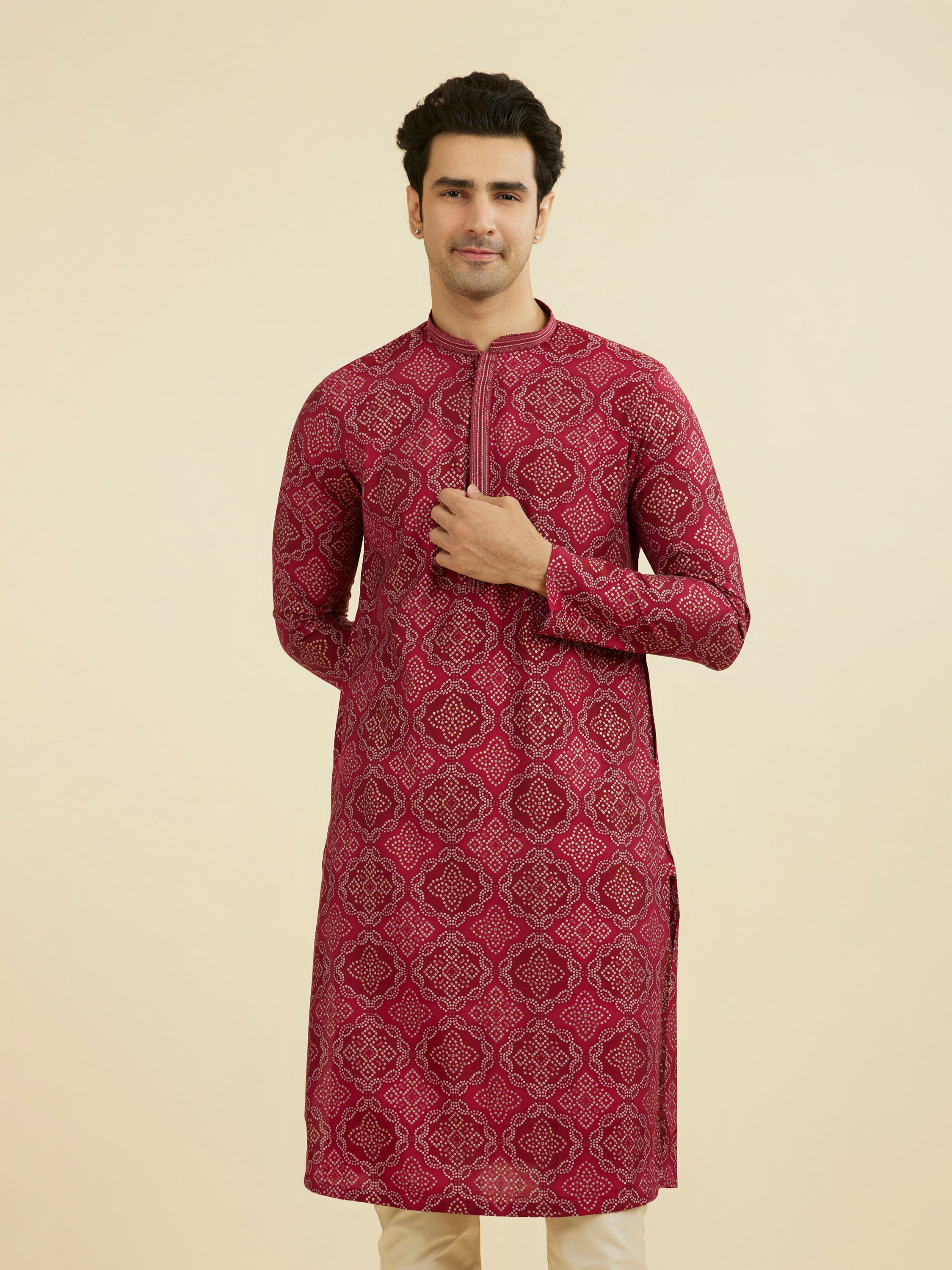 Manyavar Men Rani Pink Ensemble Kurta Pajama