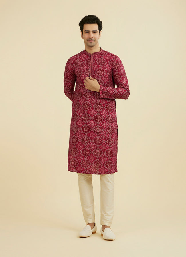 Manyavar Men Rani Pink Ensemble Kurta Pajama