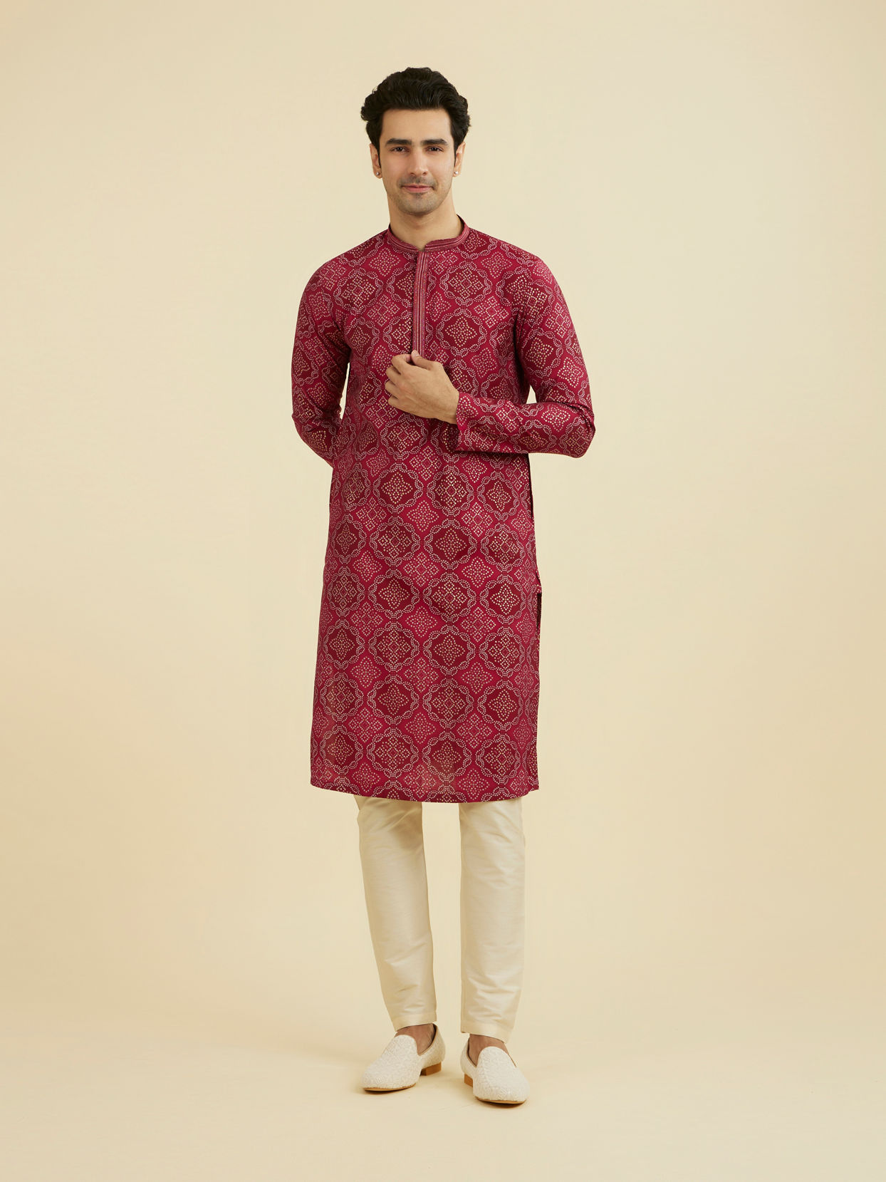 Manyavar Men Rani Pink Ensemble Kurta Pajama