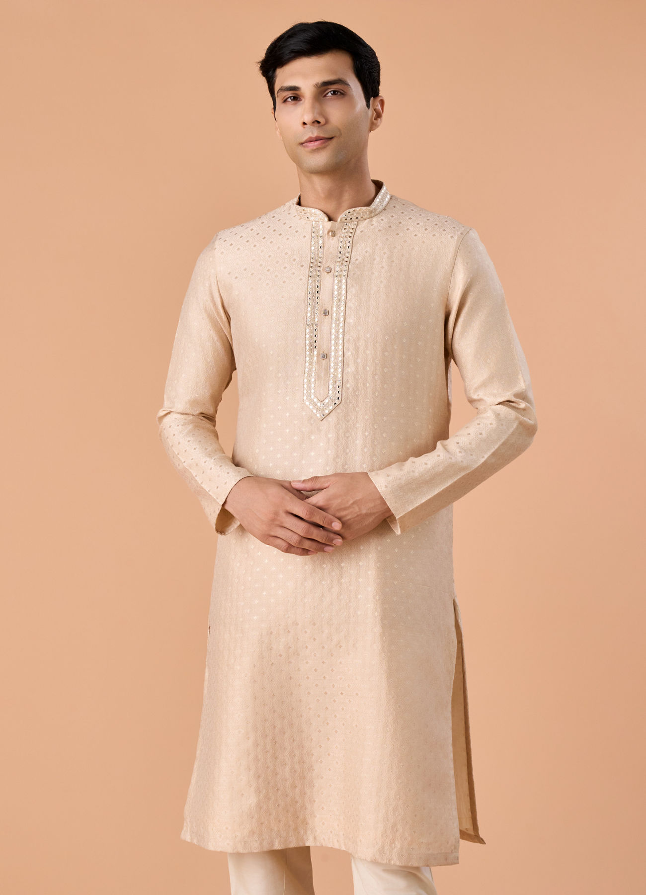 Manyavar Men Regal Fawn Brocade Kurta Pajama