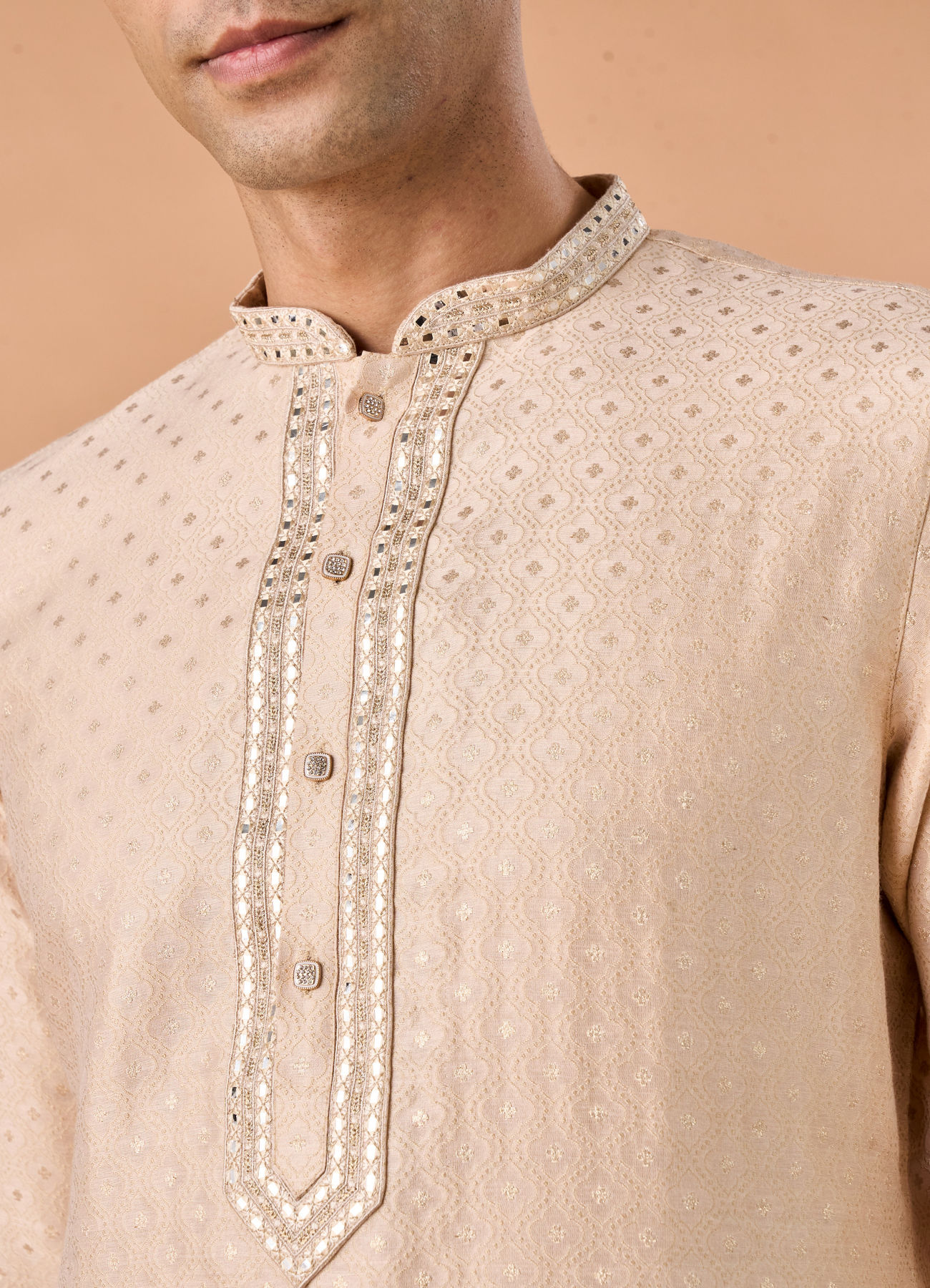 Manyavar Men Regal Fawn Brocade Kurta Pajama