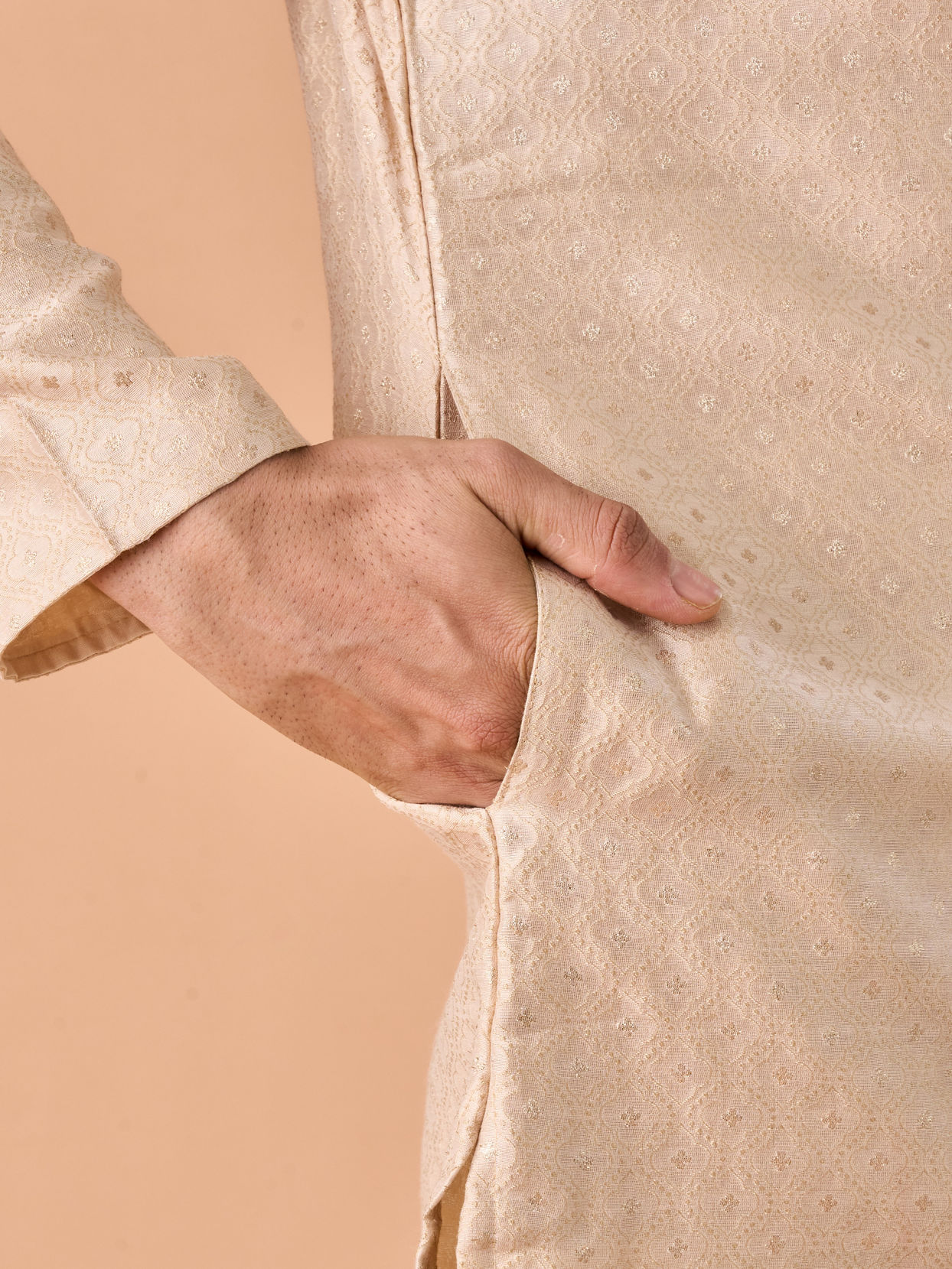 Manyavar Men Regal Fawn Brocade Kurta Pajama