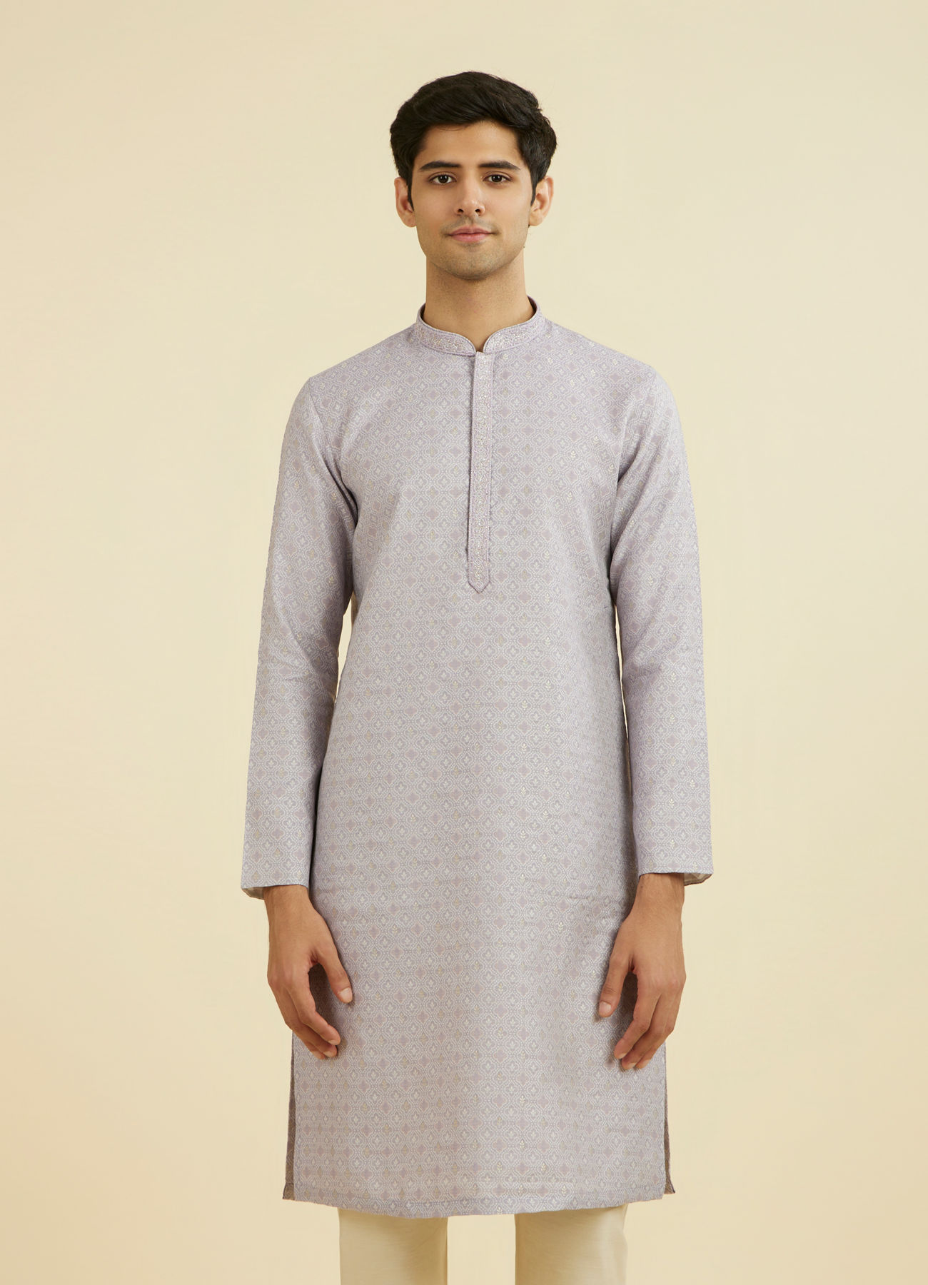 Manyavar Men Elegant Lilac Brocade Kurta Pajama