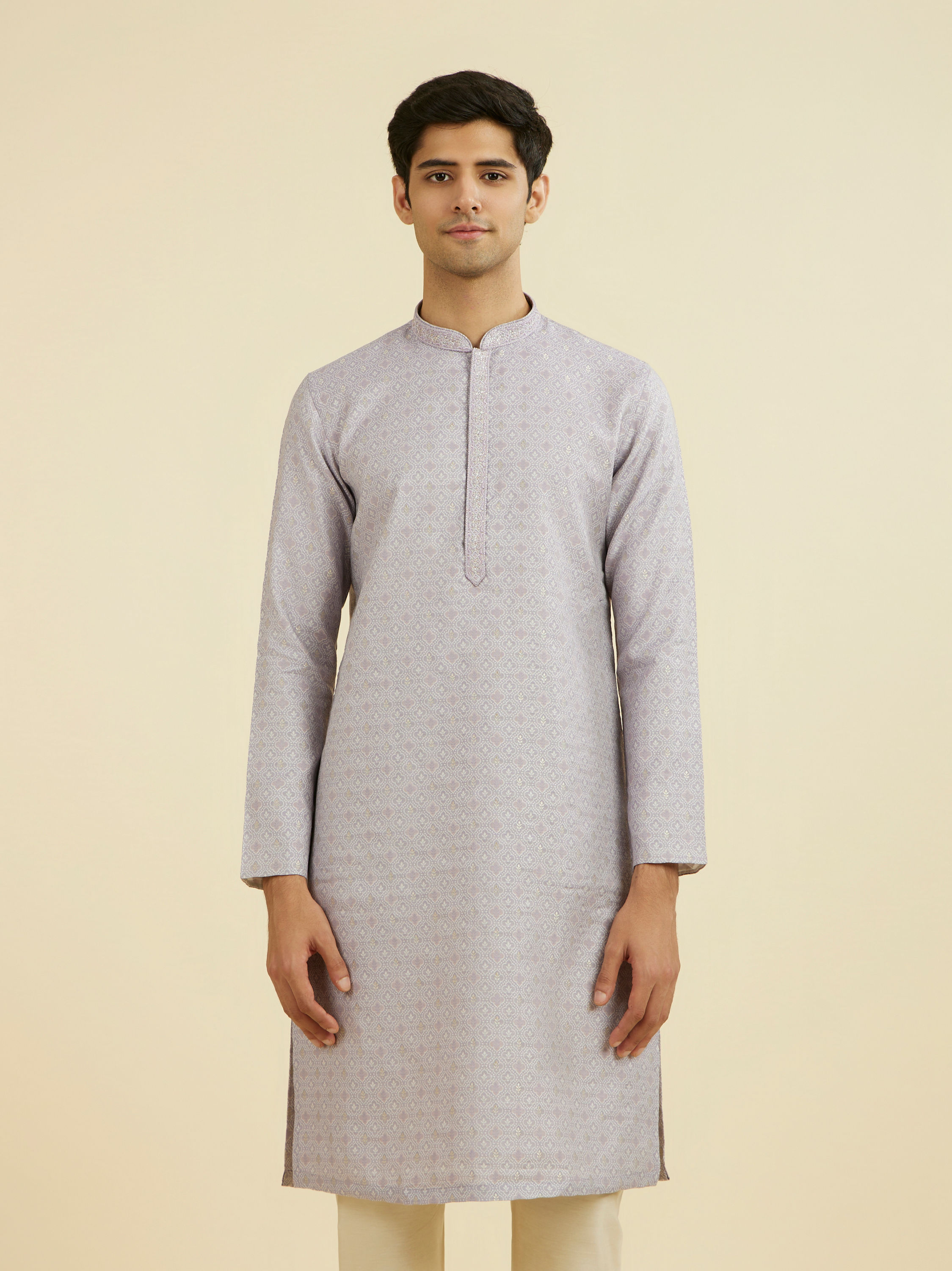 Manyavar Men Elegant Lilac Brocade Kurta Pajama