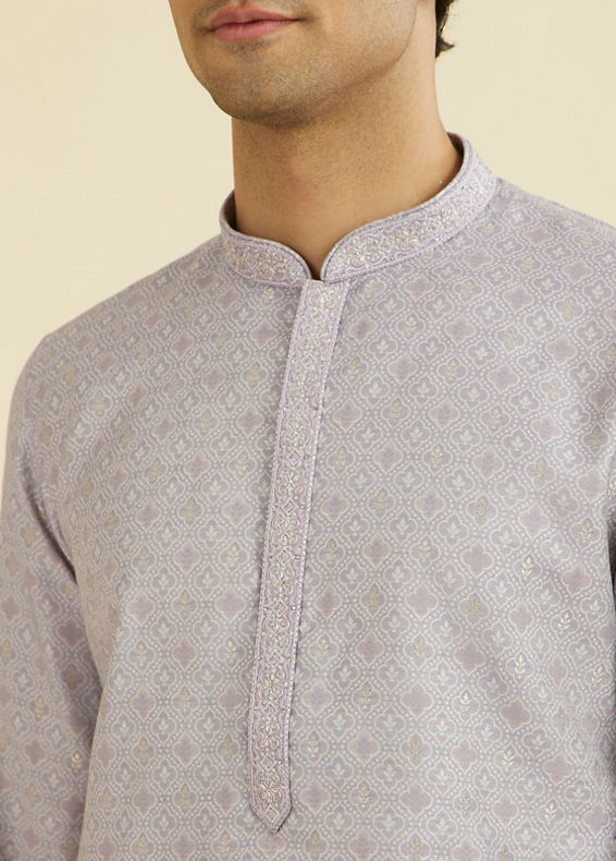 Manyavar Men Elegant Lilac Brocade Kurta Pajama