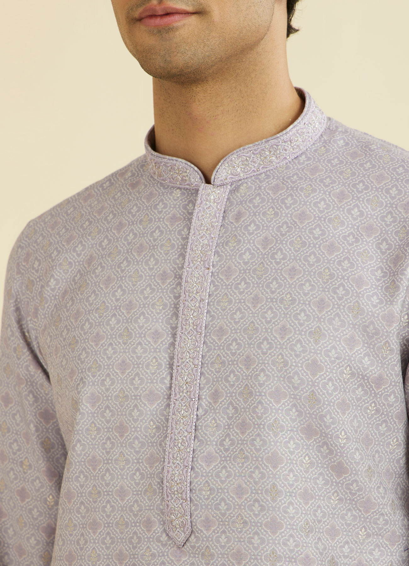 Manyavar Men Elegant Lilac Brocade Kurta Pajama