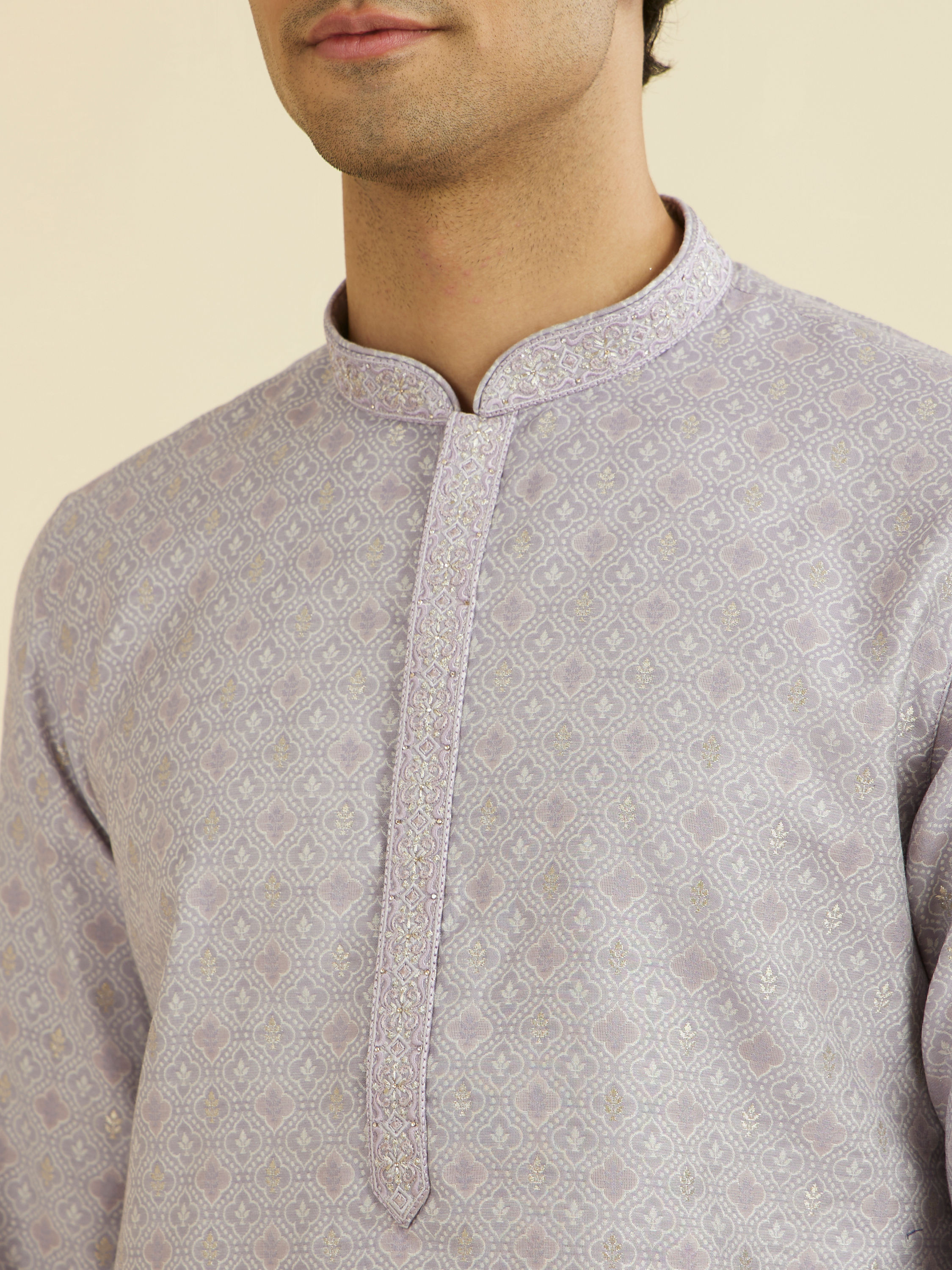 Manyavar Men Elegant Lilac Brocade Kurta Pajama