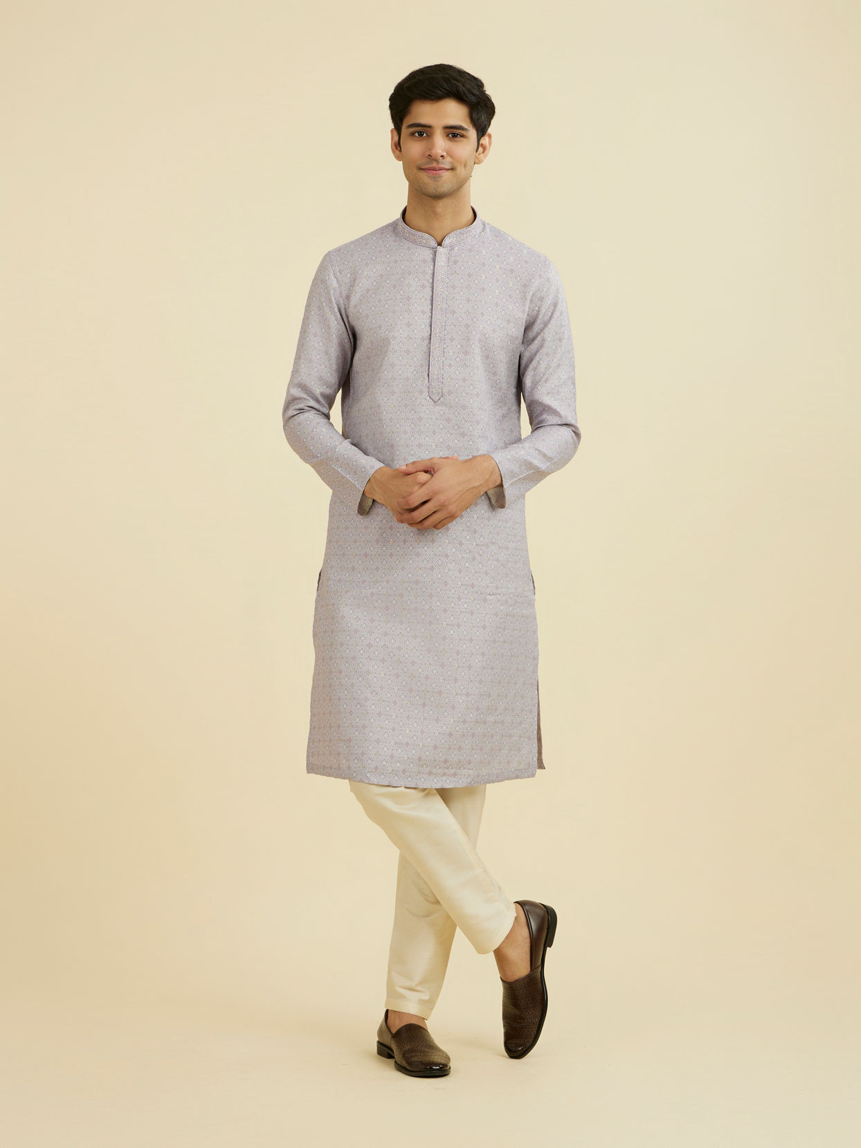 Manyavar Men Elegant Lilac Brocade Kurta Pajama