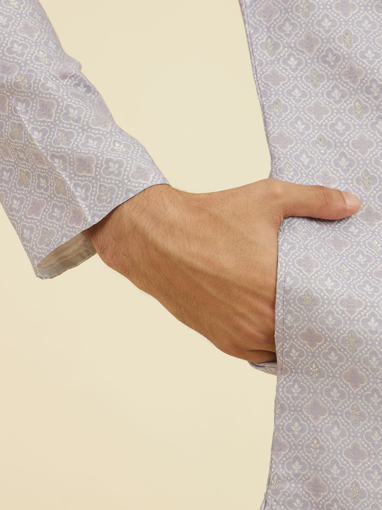 Manyavar Men Elegant Lilac Brocade Kurta Pajama