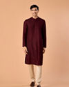 Manyavar Men Wine Embroidered Kurta Pajama Set