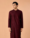 Manyavar Men Wine Embroidered Kurta Pajama Set