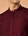 Manyavar Men Wine Embroidered Kurta Pajama Set
