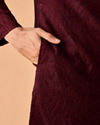 Manyavar Men Wine Embroidered Kurta Pajama Set