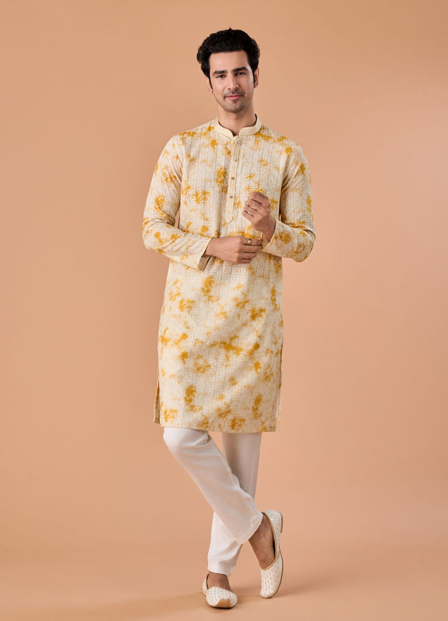 Manyavar Men Radiant Yellow Cotton Kurta Pajama Set