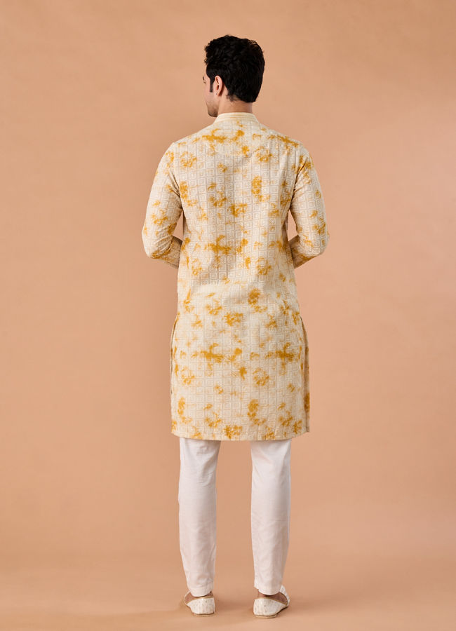 Manyavar Men Radiant Yellow Cotton Kurta Pajama Set