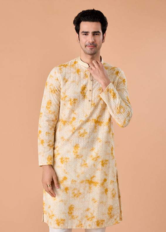 Manyavar Men Radiant Yellow Cotton Kurta Pajama Set