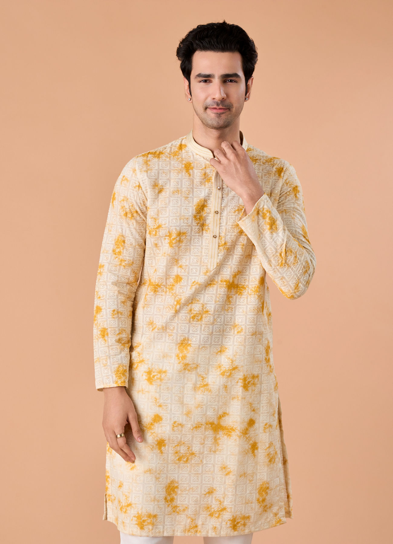Manyavar Men Radiant Yellow Cotton Kurta Pajama Set