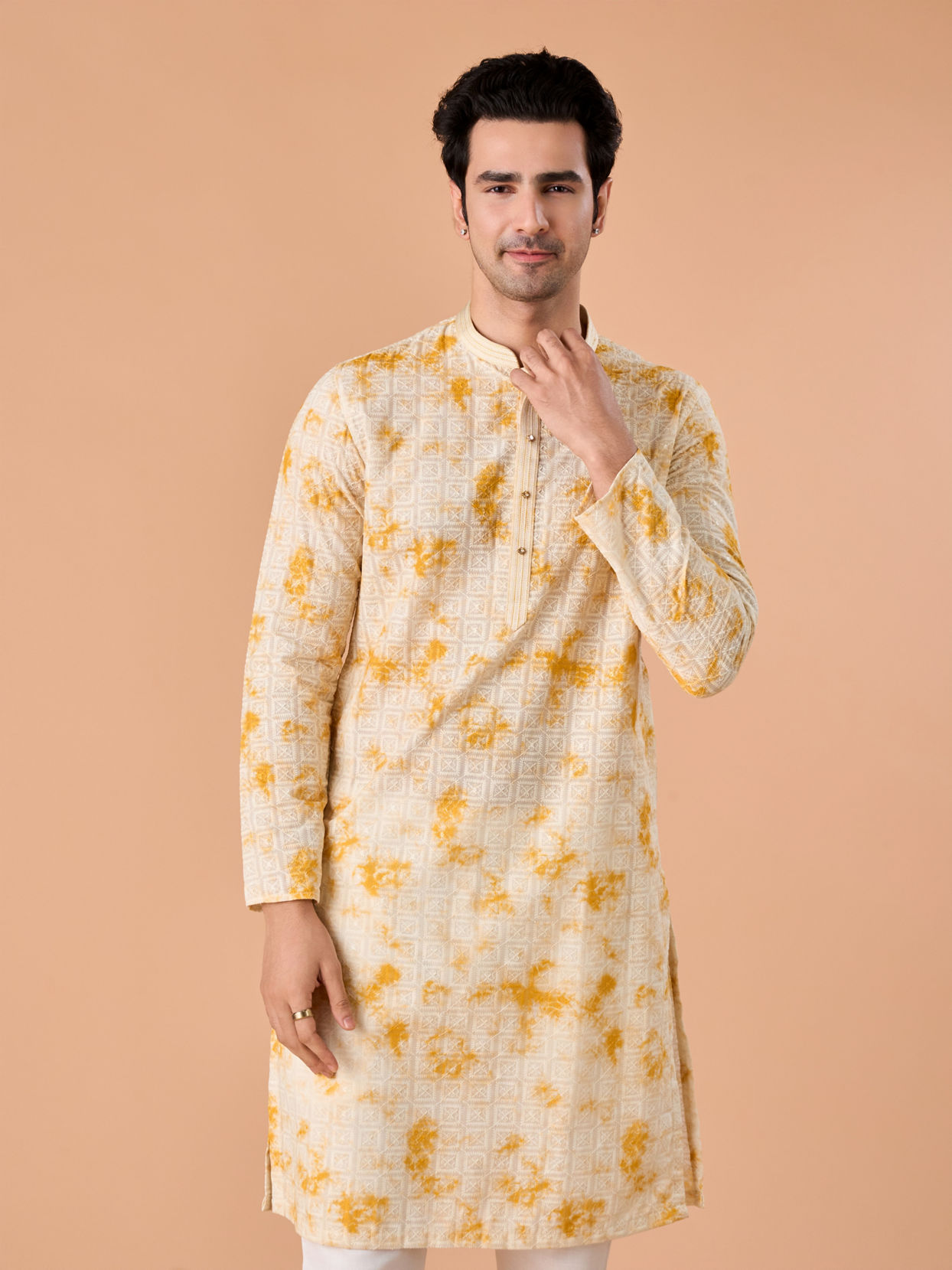 Manyavar Men Radiant Yellow Cotton Kurta Pajama Set