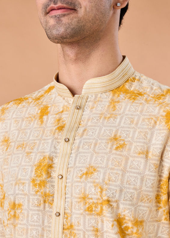 Manyavar Men Radiant Yellow Cotton Kurta Pajama Set