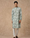 Manyavar Men Light Mid Green Blended Cotton Printed Kurta Pajama