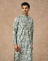 Manyavar Men Light Mid Green Blended Cotton Printed Kurta Pajama