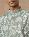 Manyavar Men Light Mid Green Blended Cotton Printed Kurta Pajama