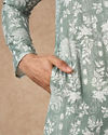 Manyavar Men Light Mid Green Blended Cotton Printed Kurta Pajama