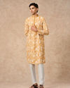 Manyavar Men Mustard Blended Cotton Kurta Pajama with Print