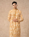 Manyavar Men Mustard Blended Cotton Kurta Pajama with Print