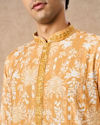 Manyavar Men Mustard Blended Cotton Kurta Pajama with Print