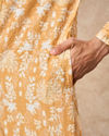 Manyavar Men Mustard Blended Cotton Kurta Pajama with Print