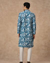 Manyavar Men Greyish Blue Blended Cotton Kurta Pajama with Printed