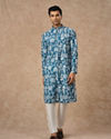 Manyavar Men Greyish Blue Blended Cotton Kurta Pajama with Printed