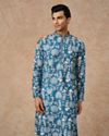 Manyavar Men Greyish Blue Blended Cotton Kurta Pajama with Printed