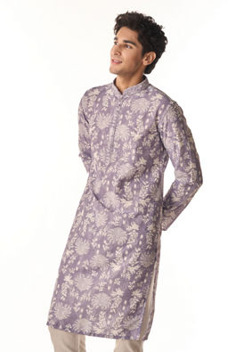 Manyavar Men Lilac Elegance Kurta Pajama