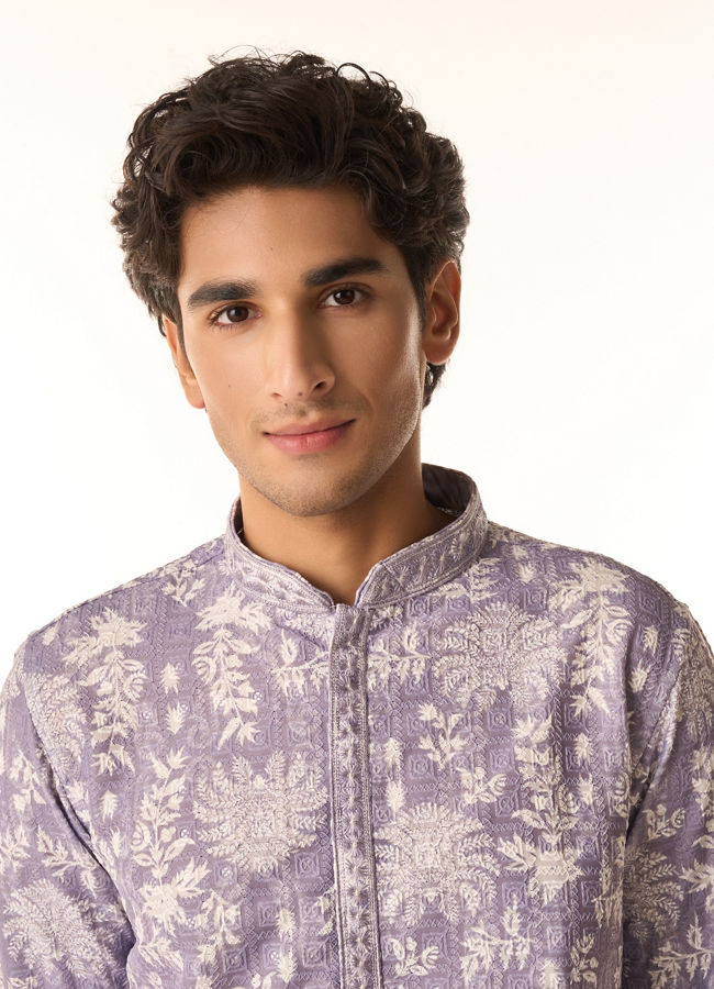 Manyavar Men Lilac Elegance Kurta Pajama