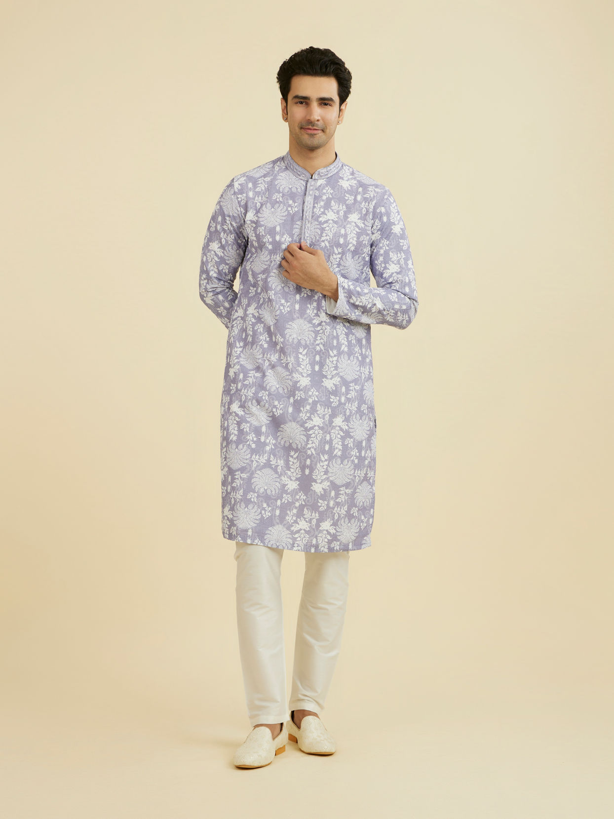 Manyavar Men Lilac Elegance Kurta Pajama