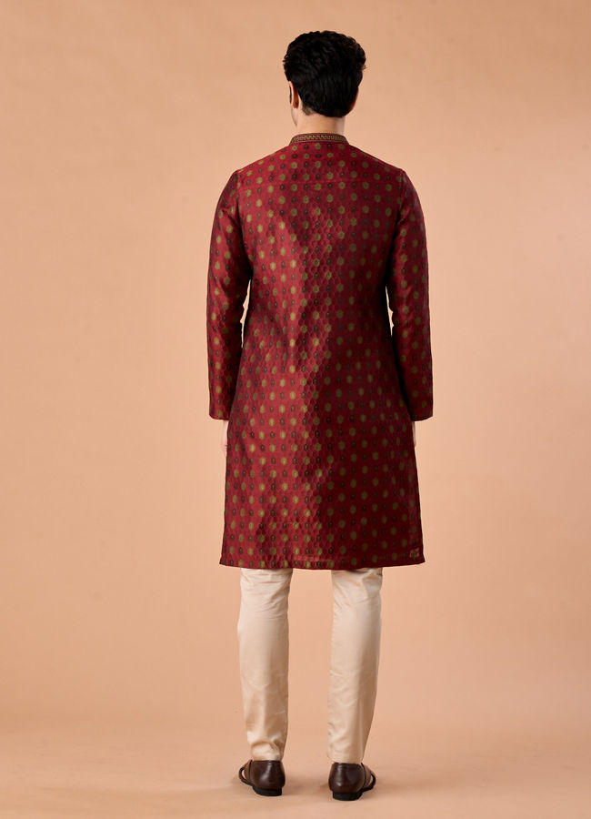 Manyavar Men Maroon Majesty Brocade Kurta Pajama