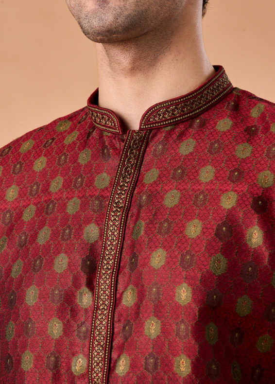 Manyavar Men Maroon Majesty Brocade Kurta Pajama