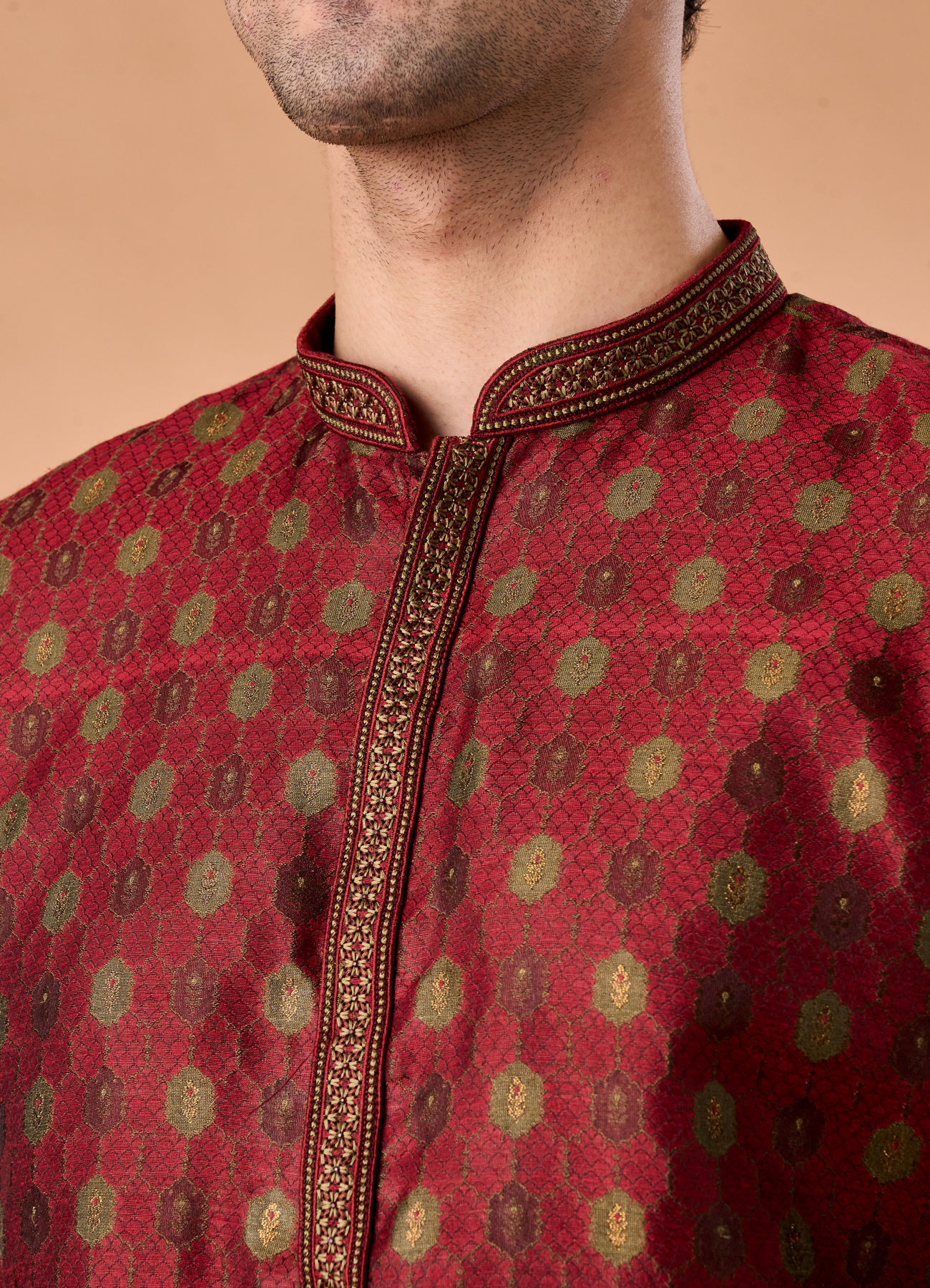 Manyavar Men Maroon Majesty Brocade Kurta Pajama