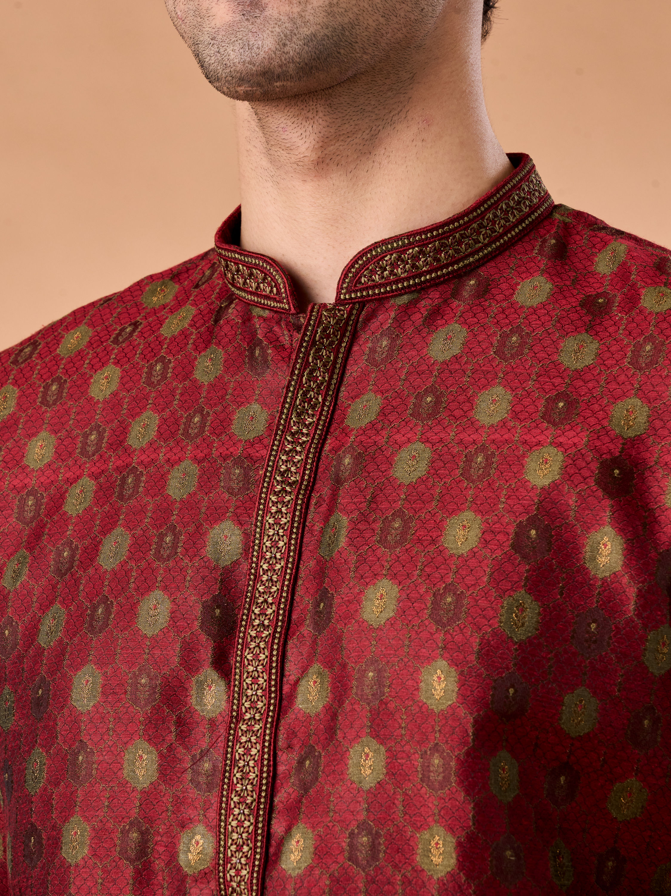 Manyavar Men Maroon Majesty Brocade Kurta Pajama