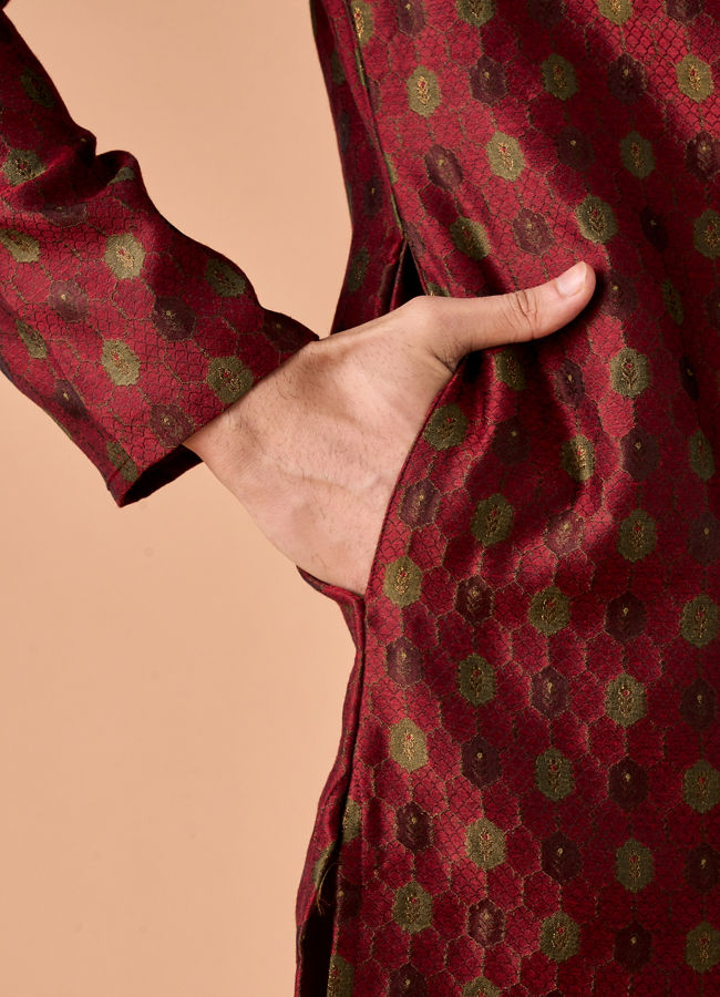 Manyavar Men Maroon Majesty Brocade Kurta Pajama