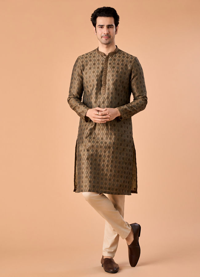 Manyavar Men Opulent Olive Green Kurta Pajama