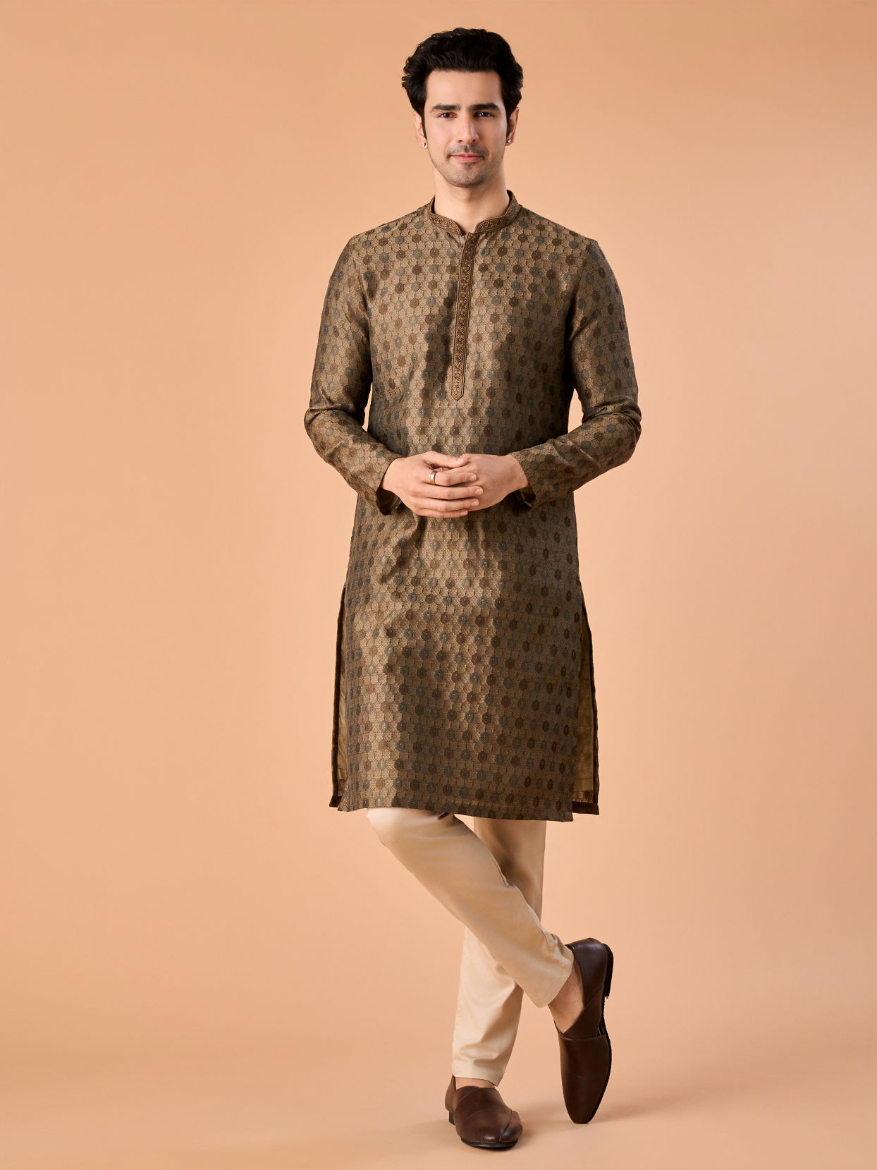 Manyavar Men Opulent Olive Green Kurta Pajama