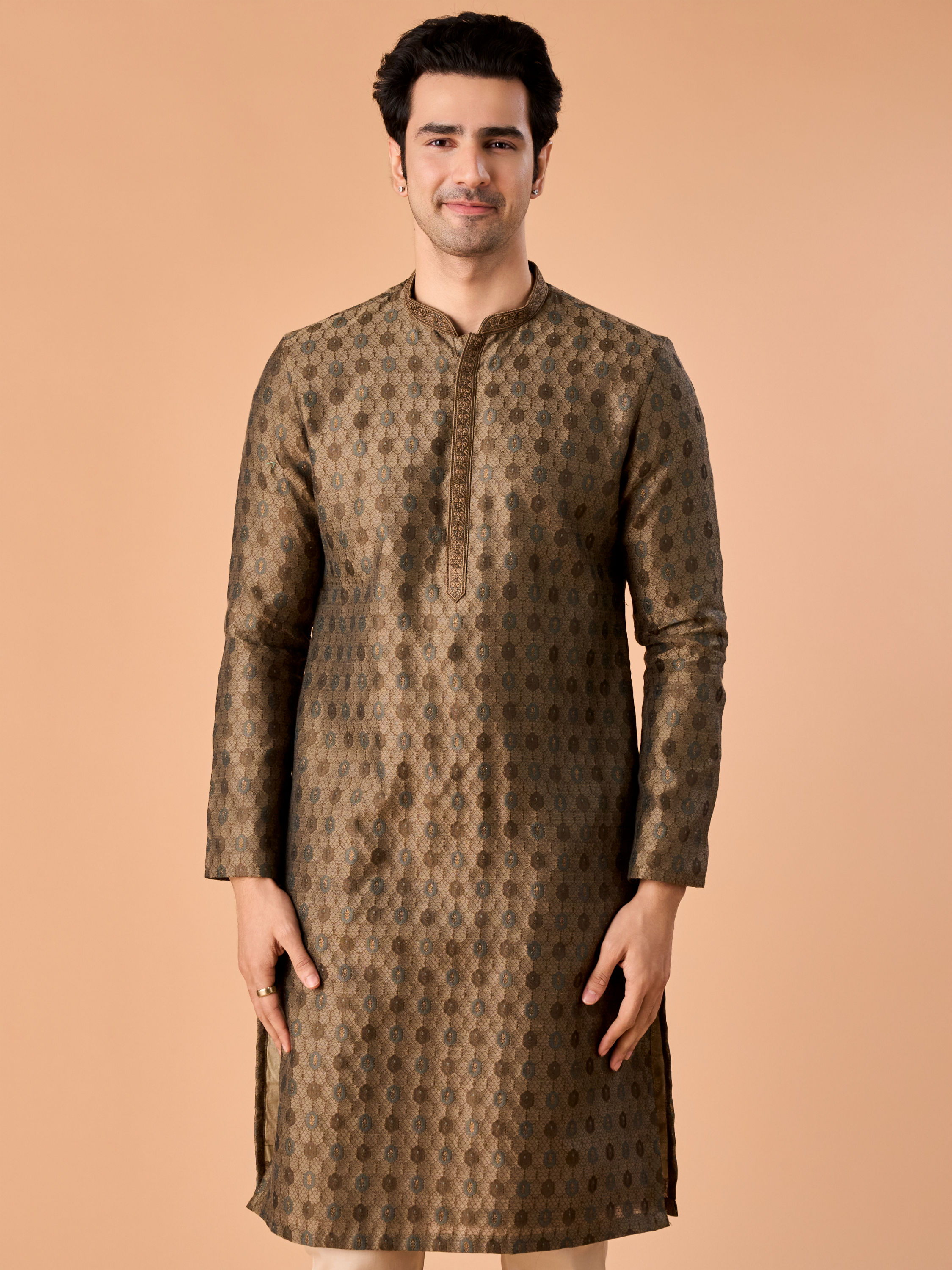 Manyavar Men Opulent Olive Green Kurta Pajama